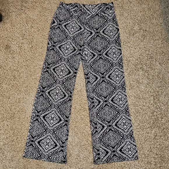 Tribal Pants - Tribal Black and White Geometric Patterned Wide Leg Pants Womens Small Stretchy